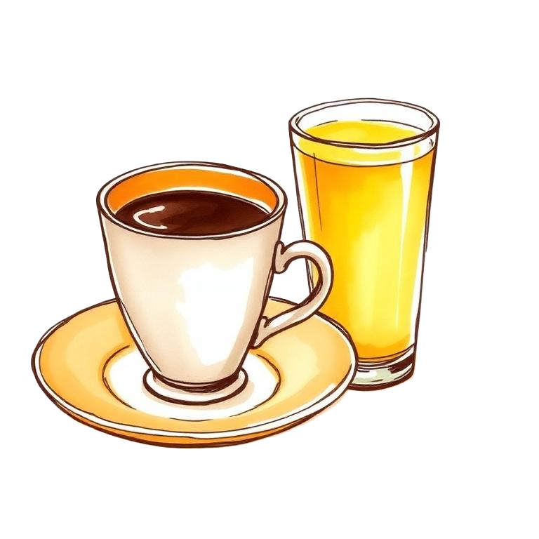 Ilustración de taza de café y zumo de naranja